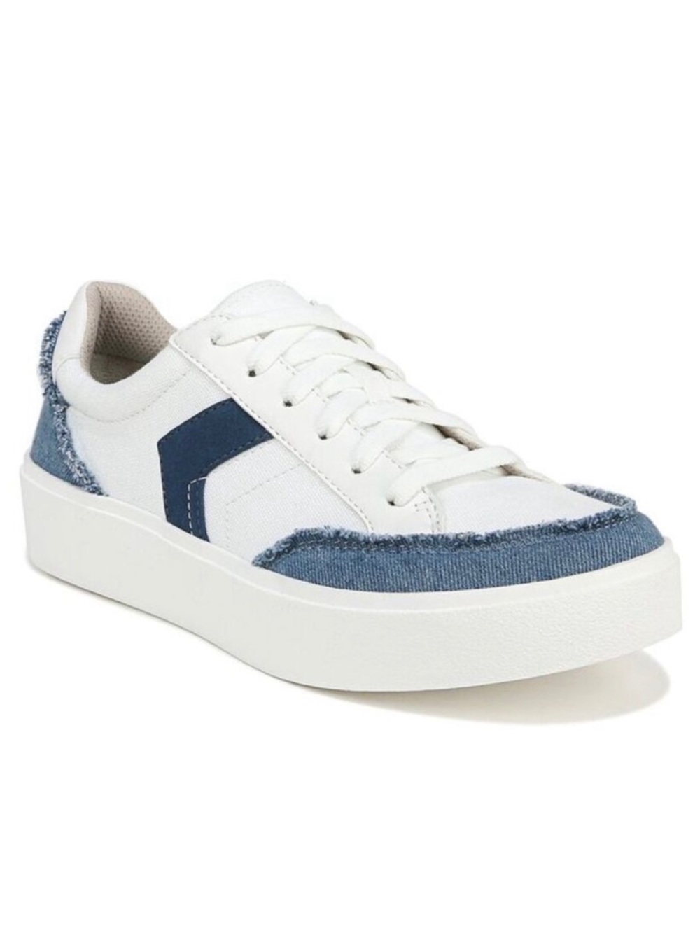 Dr. Scholl’s Madison Lace Denim Sneakers Women’s 7.5M Blue Chevron Platform Y2K